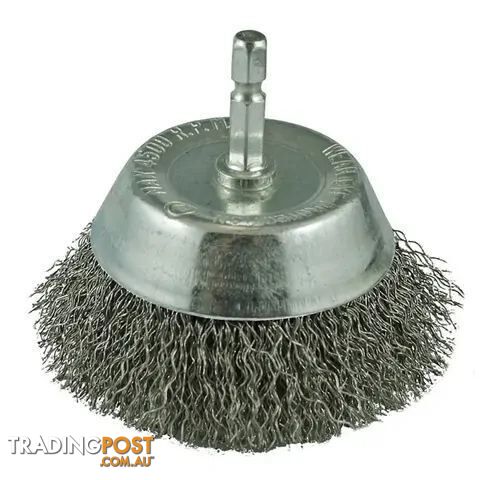 CRIMP WIRE SPINDLE MOUNTED CUP BRUSH 65MM, 1/4" HEX SHANK ITM TM7021-065