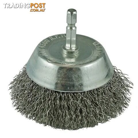 Crimp Wire Cup Brush 75mm 1/4" Hex Spindle ITM TM7021-075