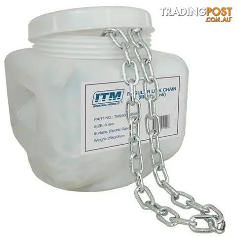 Galvanised, 25kg Drum, 6mm Body Regular Link Chain ITM TM9306-02506