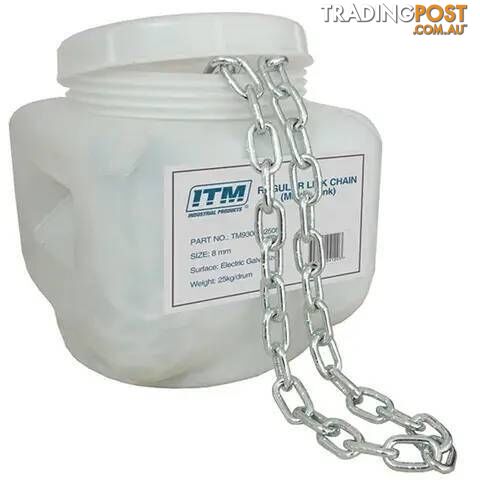 Galvanised, 25KG Drum, 8mm Body Regular Link Chain ITM TM9306-02508
