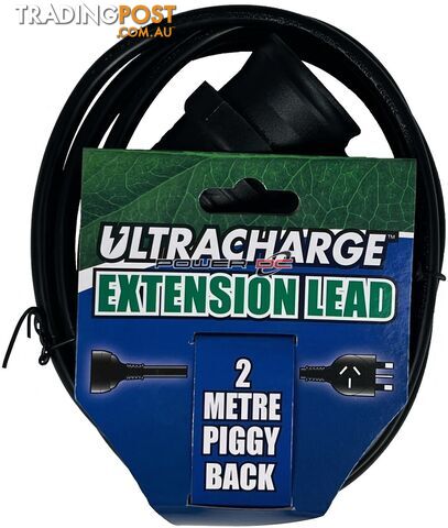 Black Extension Lead With Piggy Back Plug 2M Ultracharge UR240/2PB