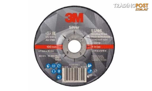 Silver Depressed Centre Grinding Wheel 100 x 7 x 16mm 51746 3M UU009014893 Each