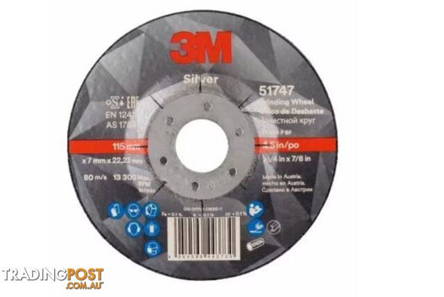 Silver Depressed Centre Grinding Wheel 115x 7x 22.23mm 3M UU009014901 Each