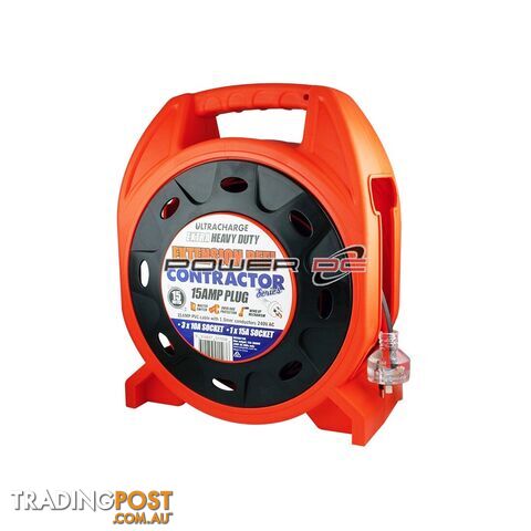 Extension Reel Contractor 15m Cable 15 Amp Plug 1.5mm conductor 240V Ac Ultracharge UR250-15R