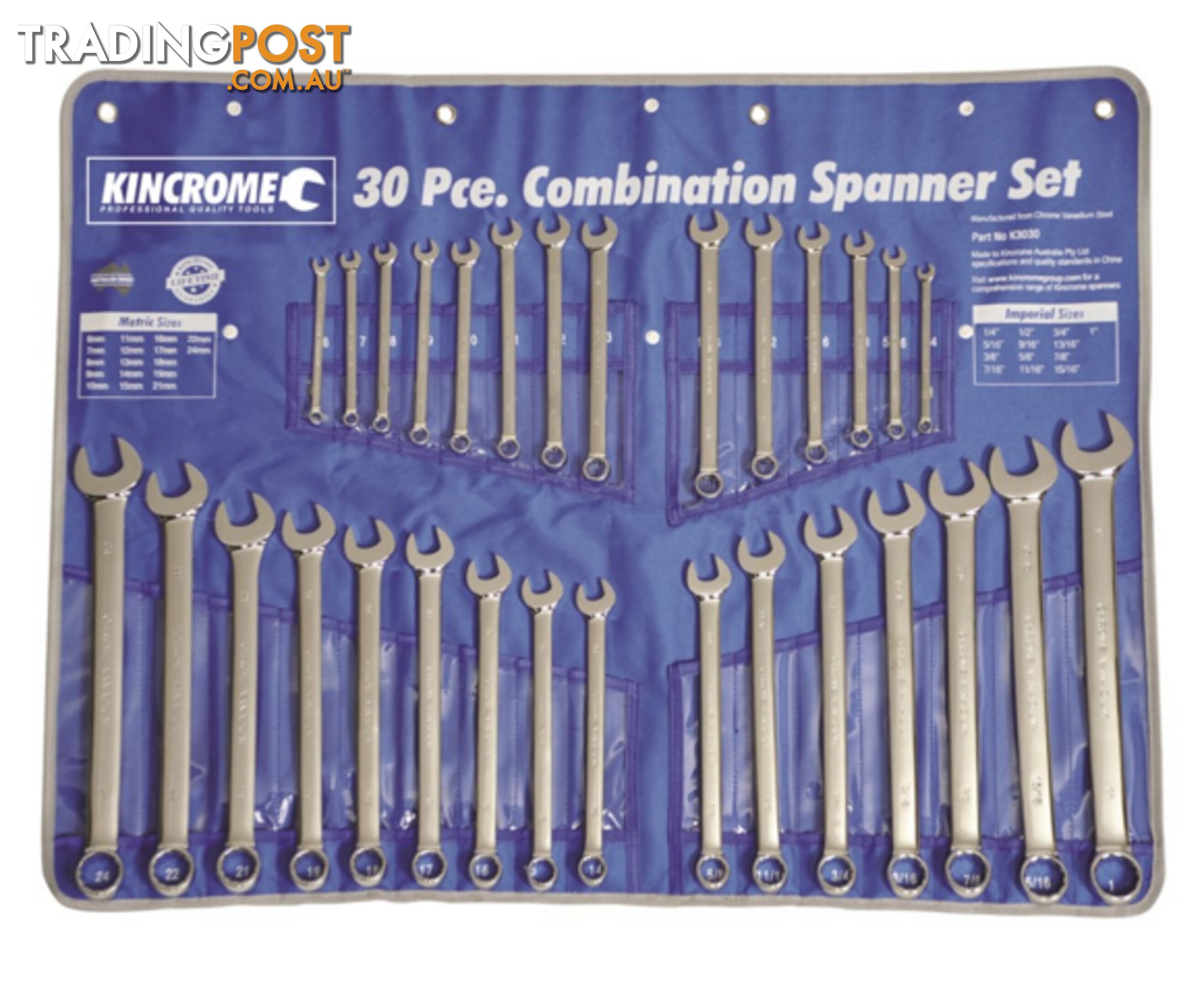 Combo Spanner Set 30 piece AF Metric 6-24mm Kincrome K3030