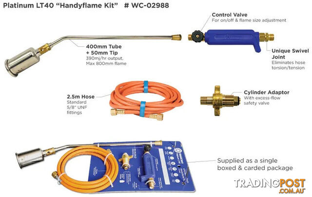LPG Burner Torch Kit Handyflame With 400mm Tube And 2.5 Metres Hose Weldclass...
