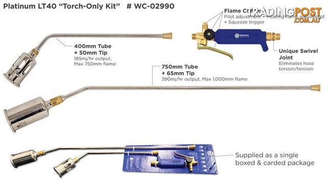 Platinum LT40 Torch Only Kit 400mm & 750mm Tubes + Ø50/65mm Tips and Handle...