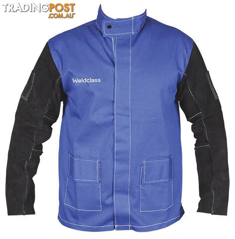 Promax Jacket BF3 Blue FR with Leather Sleeves Medium Weldclass WC-04653