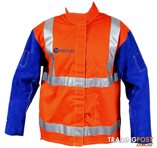 Welding Jacket Hi-Viz With Leather Sleeves and Harness Compatible Size M...