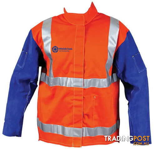 Welding Jacket Hi-Viz With Leather Sleeves and Harness Compatible Size L...