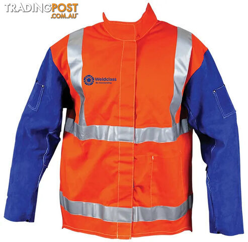 Welding Jacket Hi-Viz With Leather Sleeves and Harness Compatible Size 2-XL...