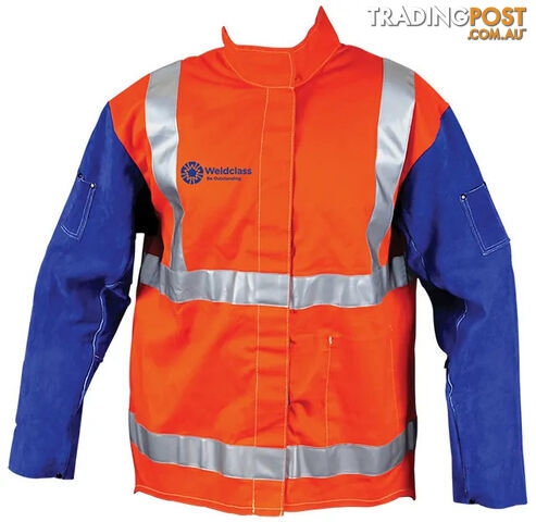Welding Jacket Hi-Viz With Leather Sleeves and Harness Compatible Size 4XL...