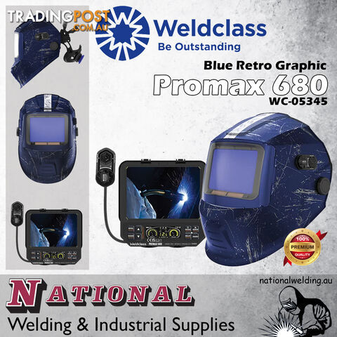 Promax 680 Blue Retro Graphic Welding Helmet Weldclass WC-05345 - photo 2 of 5