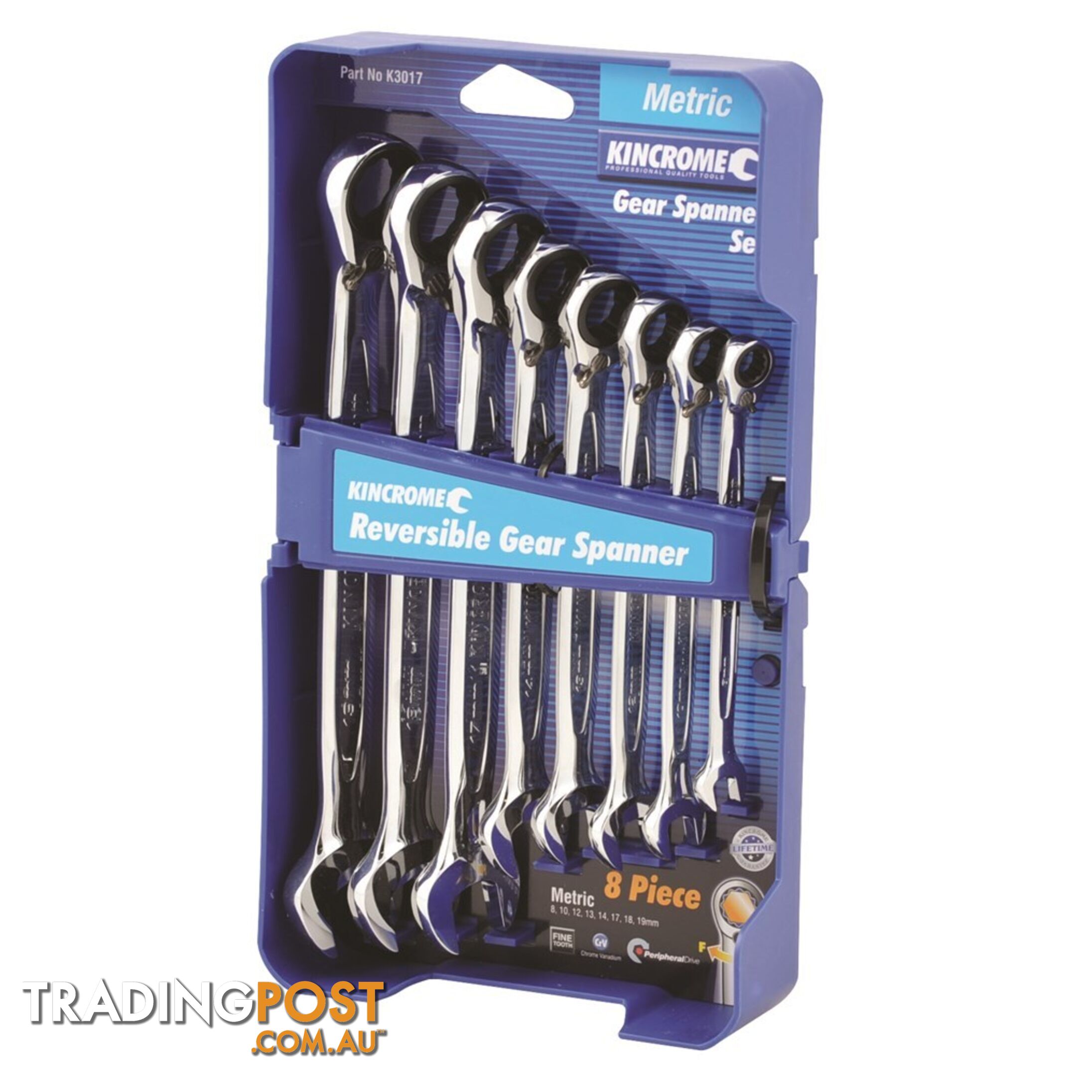 Combination Gear Spanner Set 8 Piece Metric Reversible Kincrome K3017