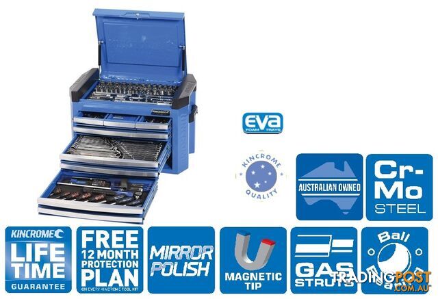 Contour Tool Chest Kit 207 Pieces 1/4, 3/8 & 1/2" Drive Electric Blue Kincrome K1509