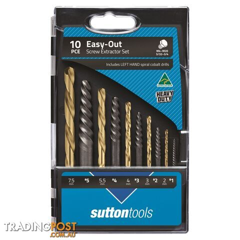 Sutton Screw Extractor Set 10Pce 2.0 to 7.5mm L/H Drills M603S20L