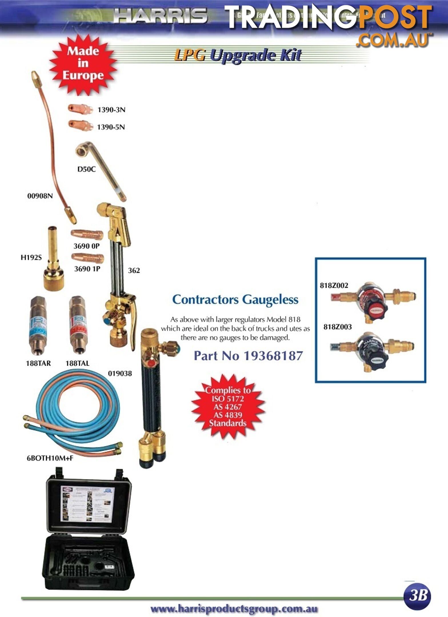 Contractors Oxy/LPG Kit With Model 801 Regulator Harris