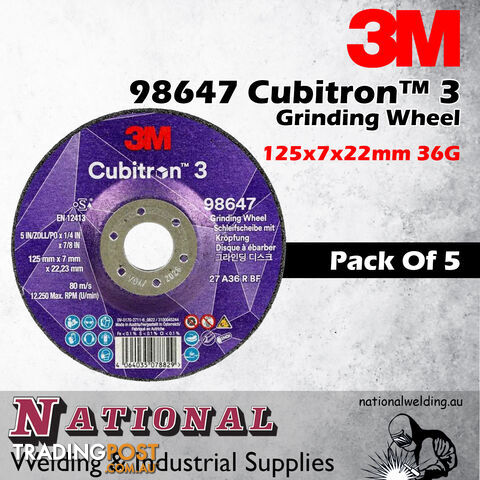 98647 Cubitron™ 3 Grinding Wheel 125x7x22mm 36G 3M XC991967545-5 Pack of 5 - photo 2 of 2