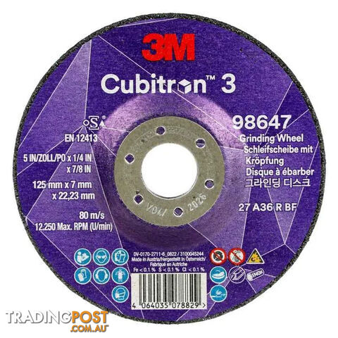 98647 Cubitron™ 3 Grinding Wheel 125x7x22mm 36G 3M XC991967545-5 Pack of 5