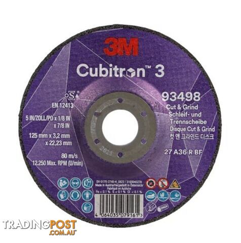 Cubitron™ 3 Cut and Grind Wheel 125 mm x 3.2 mm x 22.23 mm 36+ 93498...