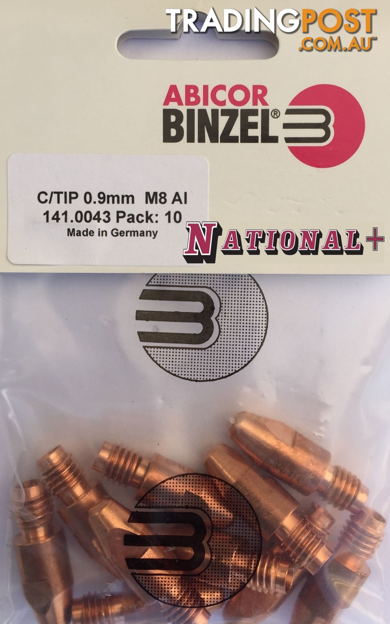 1.0mm Steel M8 10mm 30mm Binzel contact tip Pk:10 P140.0313