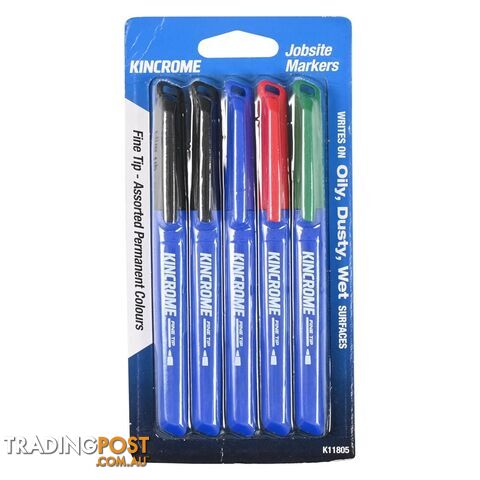 Permanent Fine Tip Marker 5 Pack Assorted Colours Kincrome K11805