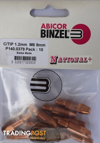 0.8mm Aluminium M6 8mm 28mm Binzel contact tip Pk:10 P141.0001