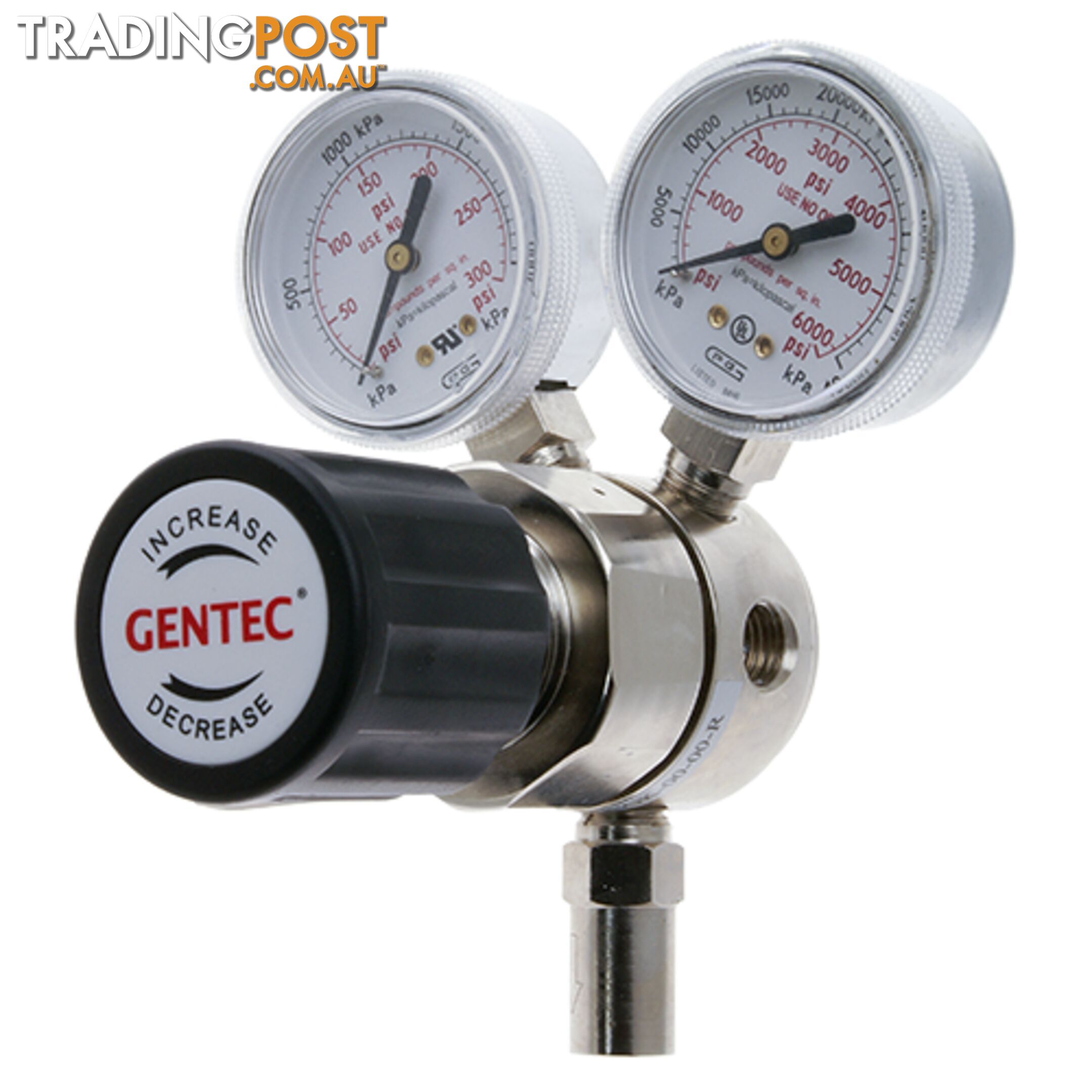 Gentec 1S Regulator 6.0 Purity Chrome Plated In: 30,000 kPa Out: 680 kPa