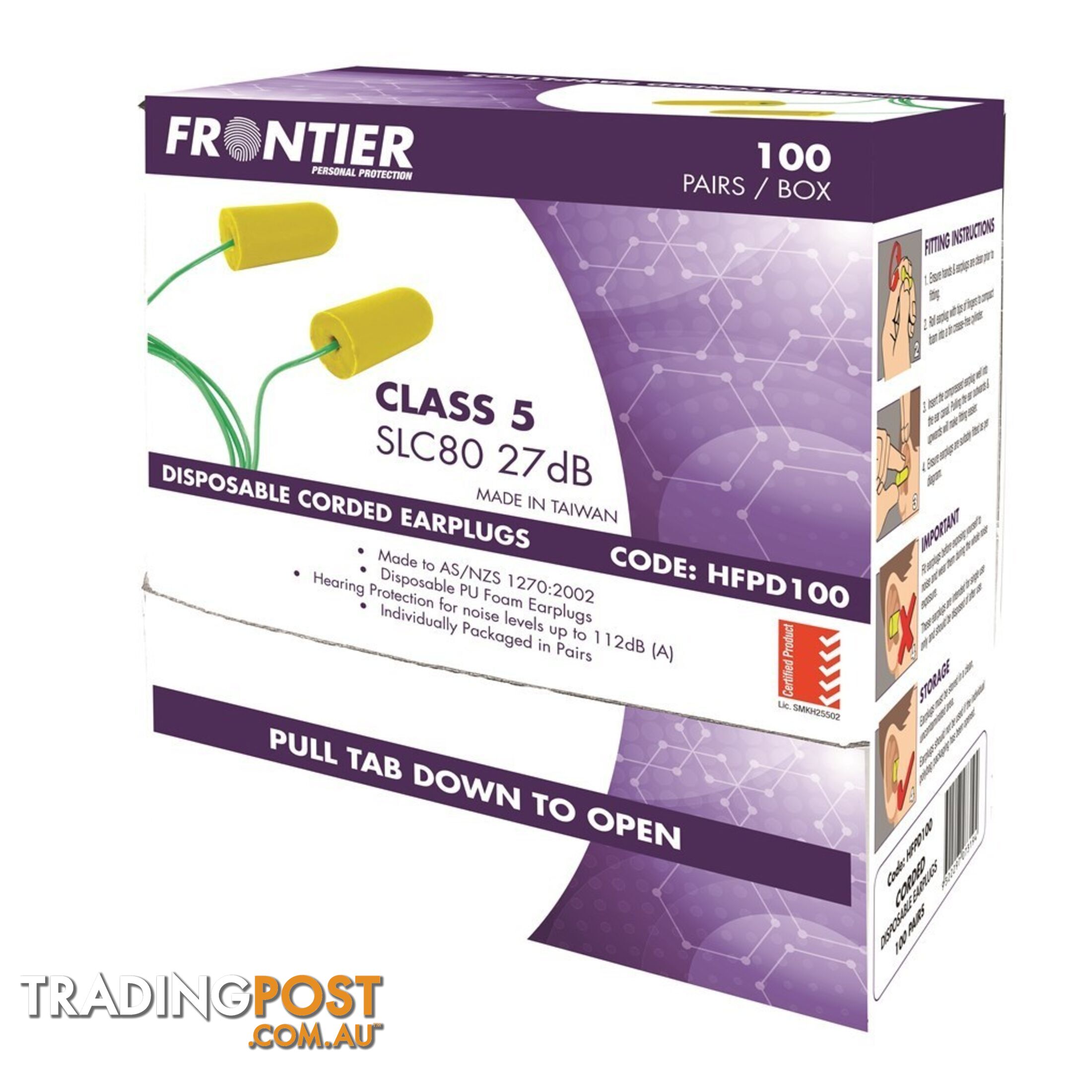 Frontier Disposable Corded Earplugs Class 5