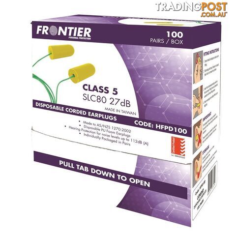 Frontier Disposable Corded Earplugs Class 5