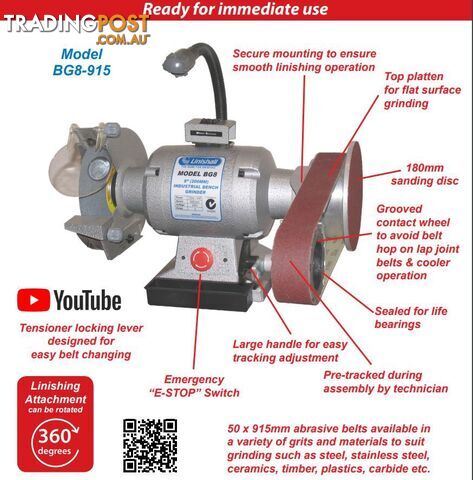 Combined Wheel & Belt Grinder 8'' (200mm) Linishall Model BG8-915