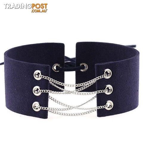 Custom Afterpay Navy Blue SilverGlamorous Black Velvet Choker With Gold Chains Statement Necklace Link Chain Lace Up Chokers Necklaces Chocker 8 Colors