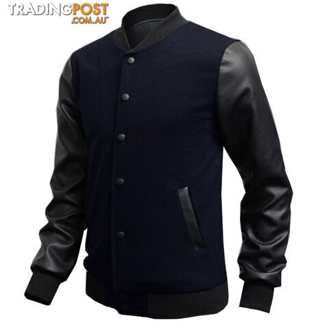 Custom Afterpay DarkBlue / XXLMens Fashion Slim Outwear Leather Sleeve Male Personalized Baseball Stitching Leisure Jacket Coat 5 Color
