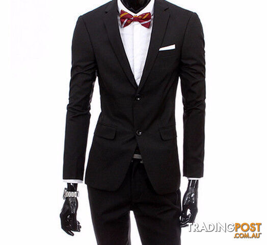 Custom Afterpay 2 pieces black / XXLboutique men suit sets / Men's two button Blazers suit+vest+jacket pants