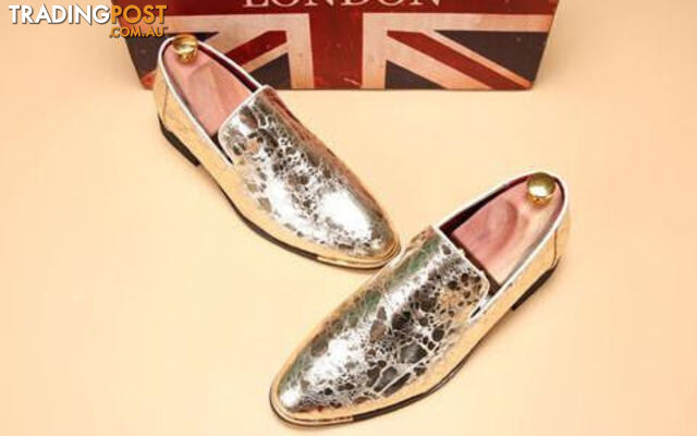 Custom Afterpay Gold / 9.5Silver gold spike men loafers shoes luxury brand trendy flat footwear studded male patent leather oxford shoes for men