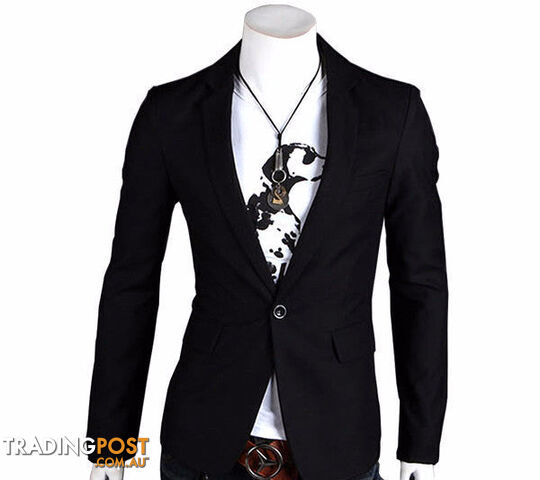 Custom Afterpay Black / XXLStylish Men's Casual Slim Fit One Button Suit Pop Blazer Black Coat Jacket
