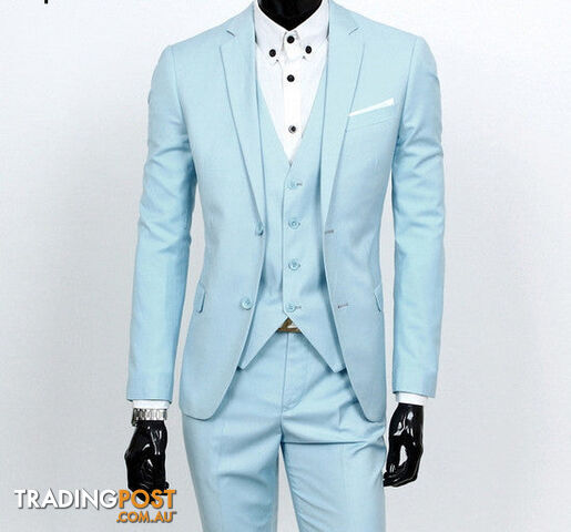 Custom Afterpay 3 pieces sky blue / XSboutique men suit sets / Men's two button Blazers suit+vest+jacket pants
