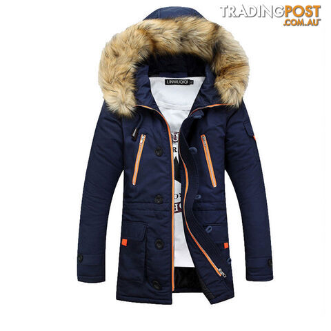 Custom Afterpay dark blue / MMen Parka Men's Long Hooded Warm Casual Couple Coats S-3XL MWM981