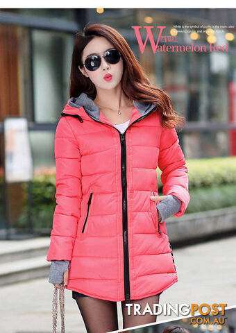 Custom Afterpay watermelon red / XLPerempuan Gumpalan dingin menengah-panjang turun kapas ditambah ukuran jacket, Wanita ramping jaket, Dan mantel LQ051