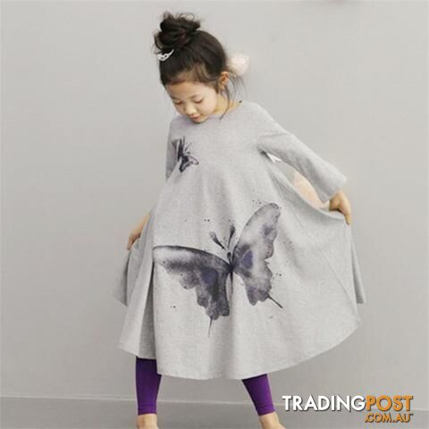 Custom Afterpay gray / 2TBaby Girls Full butterfly print Dress 2t-8 Kids Beach Dresses for girls toddler girls clothing