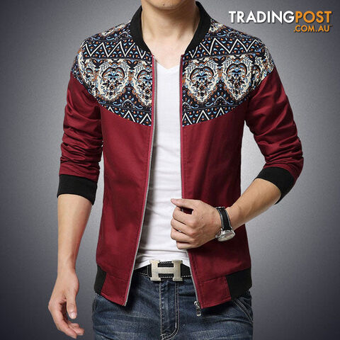 Custom Afterpay Wine Red / XXXLFashion Brand Jacket Men Trend Flower Sleeve Patchwork Slim Fit Mens Clothes Men Casual Jacket 5XL