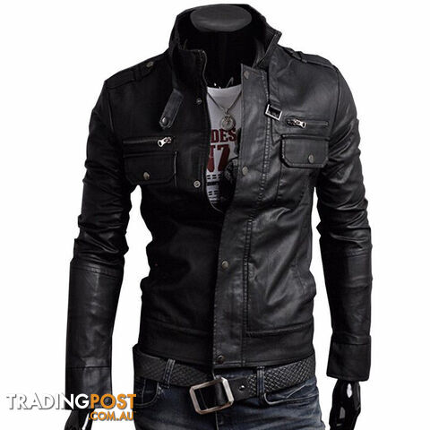 Custom Afterpay Black / XLClassic Style Motorcycling PU Leather Jackets Men Slim Male Motor Jacket Men's Clothes MWP148
