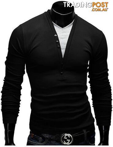 Custom Afterpay Black / Asian Size MT Shirt Men Brand Fashion Men'S Fake two Stitching Design Tops & Tees T Shirt Men Long Sleeve Slim T shirt Homme XXL