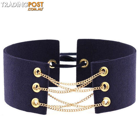 Custom Afterpay Navy BlueGlamorous Black Velvet Choker With Gold Chains Statement Necklace Link Chain Lace Up Chokers Necklaces Chocker 8 Colors