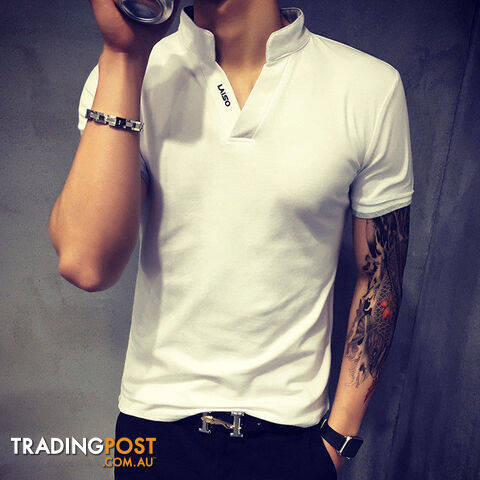 Custom Afterpay White / SKorean Fashion Men's Polo Muscel Style shirt Short Sleeve Classic Solid Slim Tops Camisa Polo Masculina
