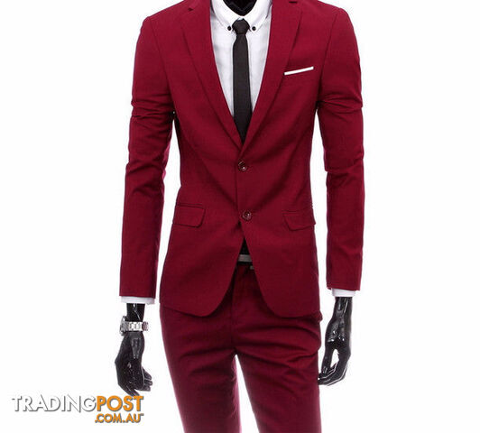 Custom Afterpay 2 pieces wine red / Mboutique men suit sets / Men's two button Blazers suit+vest+jacket pants