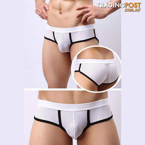 Custom Afterpay Black / LLow Waist U Convex Bulge Pouch Briefs Men's Acrylic Mesh Brief Underwear 3 Colors Underpants M-XL