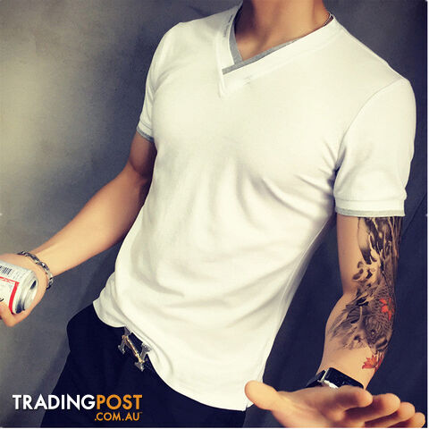 Custom Afterpay White / Asia XXL 68 to 72kgmen's short-sleeved V-neck Solid color T-shirt men short Large size t shirt homme M-3XL