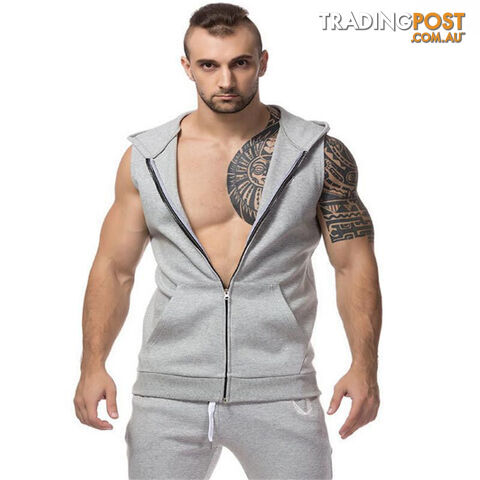 Custom Afterpay Gray / XLStretchy Sleeveless Shirt Casual Fashion Hooded Gyms Tank Top Men bodybuilding Fitness Clothing