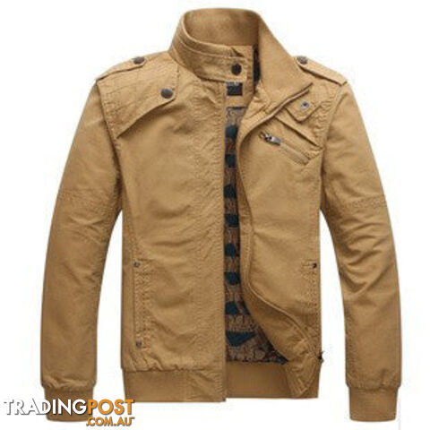 Custom Afterpay khaki / LMen's Fashion Casual Jacket Cotton Stand Collar Coat 4 Colors MWJ166